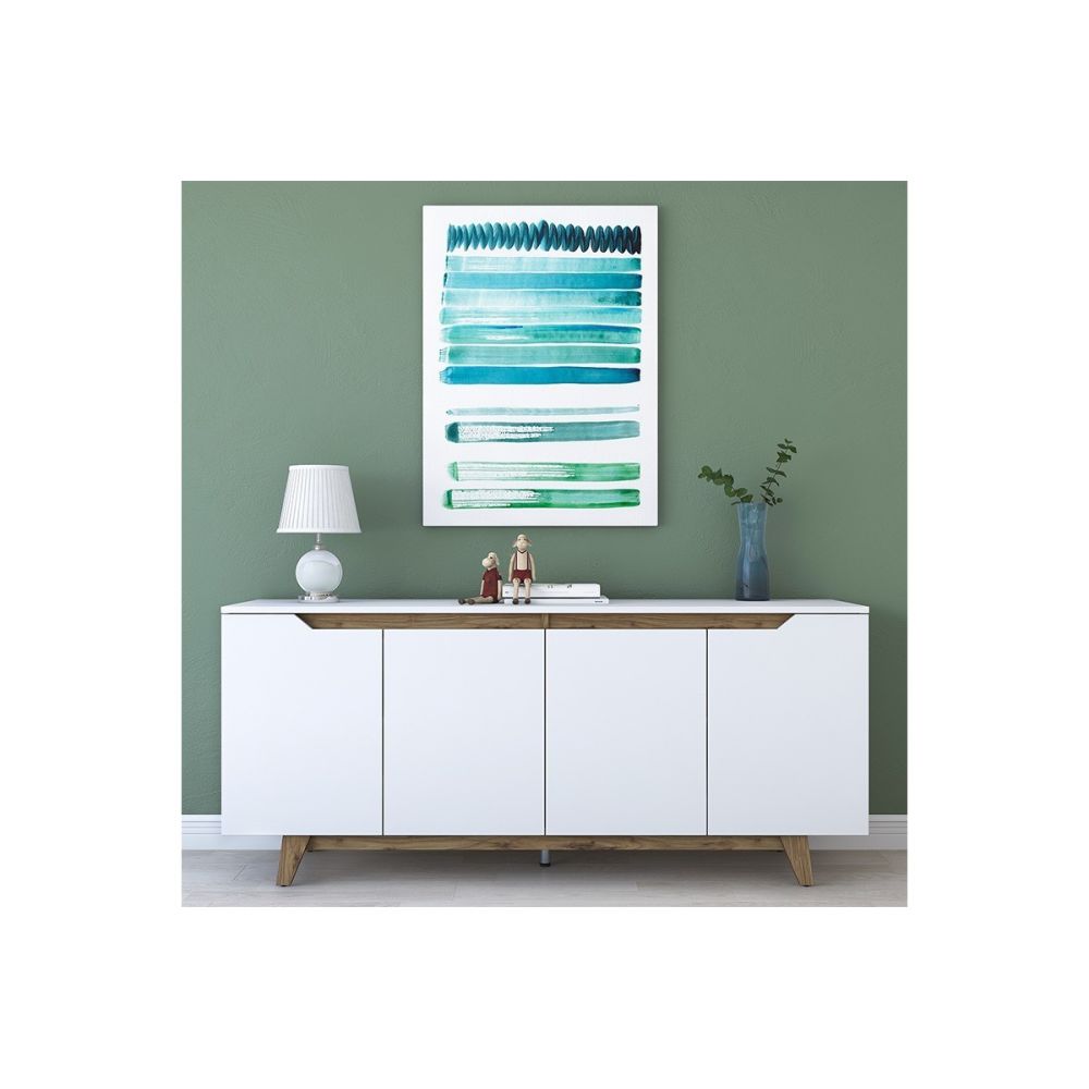 Buffet con 4 Puertas y Patas de Madera Resistente - Nogal-Blanco - 180x45x78,5cm