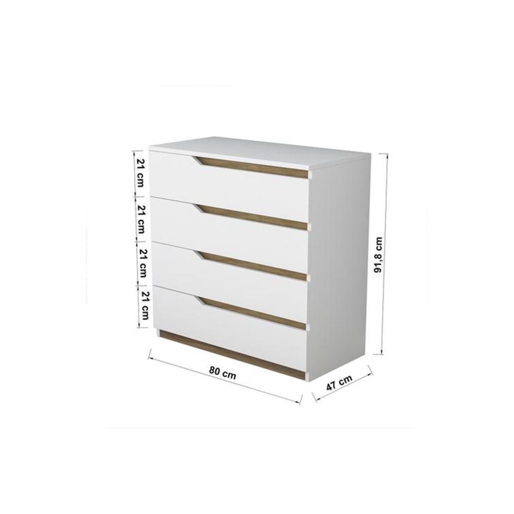 Cómoda de 4 Cajones Blanco y Nogal - 80x47x92 cm - Diseño Moderno.