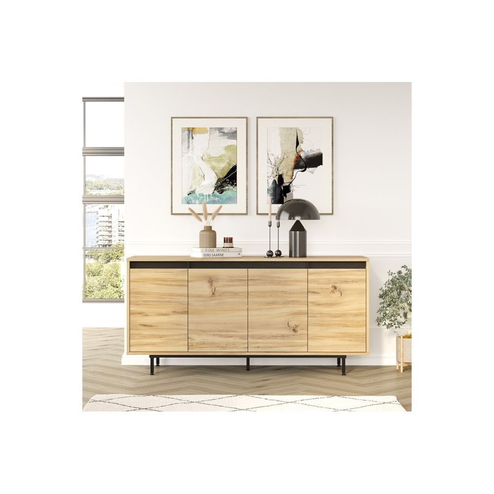 Aparador Moderno Color Cambria-Wenge con 4 Puertas - 160x44.5x75.5 cm - Amplio Almacenamiento para Salón