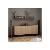 Buffet con Patas Metálicas en Melamina Roble y Negro, 180x42x80 cm, Ideal para Comedores y Salones