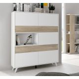 Mueble Vitrina para Salón o Comedor, Aparador cocina, Color Roble y Blanco, Medidas: 120 cm (An) x 150 cm (Al) x 40 cm (Fon)