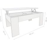 Mesa de Centro Elevable, Mesita de Salón, Acabado en Color Gris Polar, Medidas: 90 cm (An) x 50 cm (Fo) x 46-57 cm (Al)