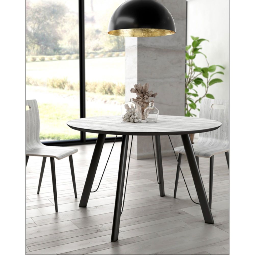 Mesa de Comedor Fija Redonda | Imitación Mármol con Pata Metálica | Diámetro 120 cm x Alto 75 cm