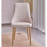 Juego de 4 Sillas Tapizadas en Tela Beige Repelente al Agua con Patas Metálicas en Acabado Madera - Medidas 96x56x40 cm