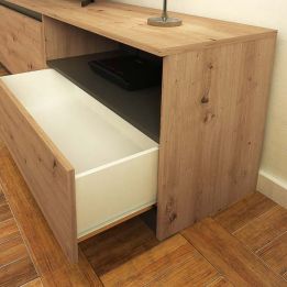 Mueble de TV de Diseño + Modulo Alto de Almacenamiento y 2 Puertas,Roble y Gris 85 cm(Alto) x 200cm (Ancho) x 40cm (Fondo)