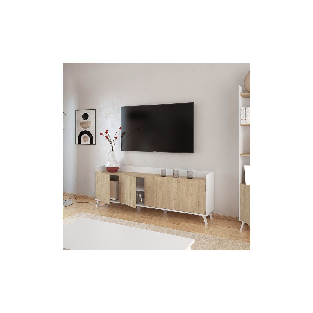 Mueble-Mesa Tv, Salón Comedor 4 Puertas, Armario Auxiliar