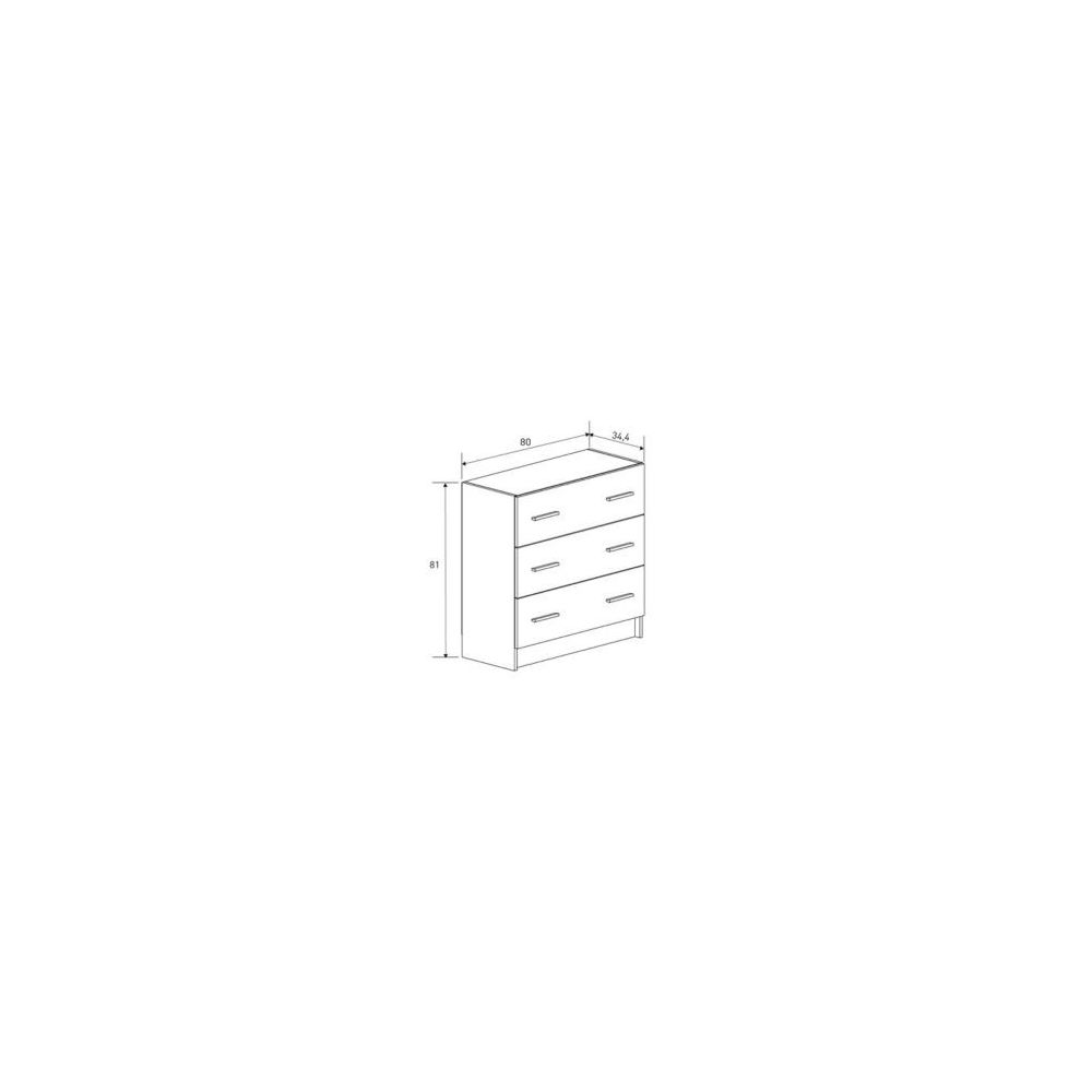 Cómoda de 3 Cajones para Dormitorio, Cajonera Dormitorio, Acabado en Mauvella y Negro, 80 cm (Lar) x 81 cm (Al) x 34,4 cm (Fon)
